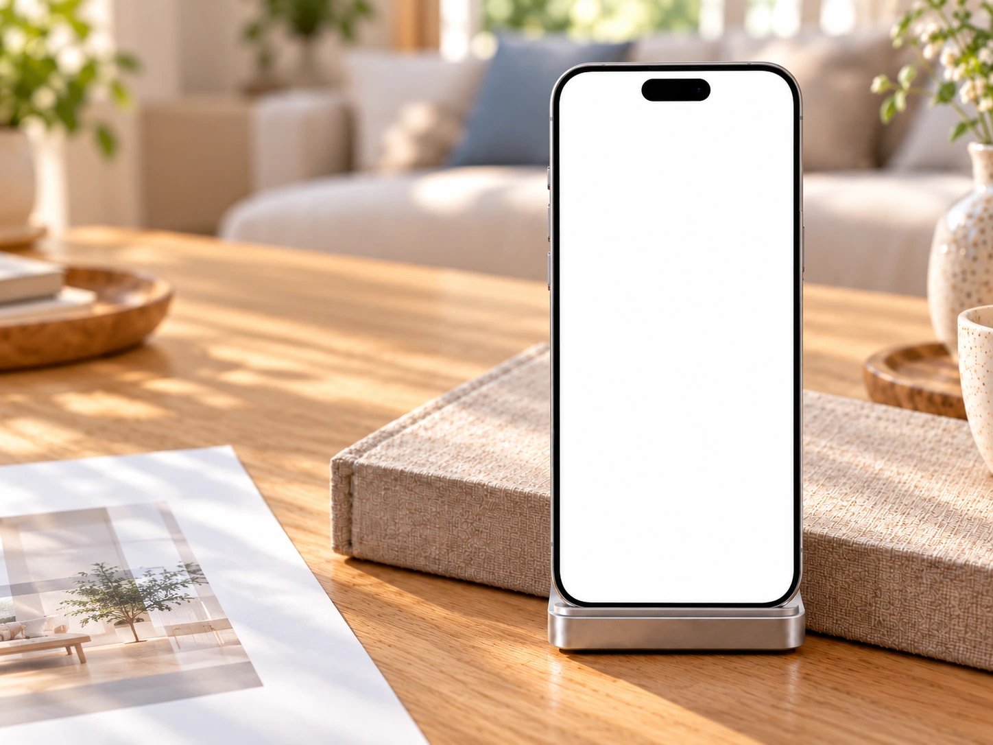 Handy auf einem Holztisch zeigt ein Exposé zur Freigabe mit den wichtigsten Objektdaten